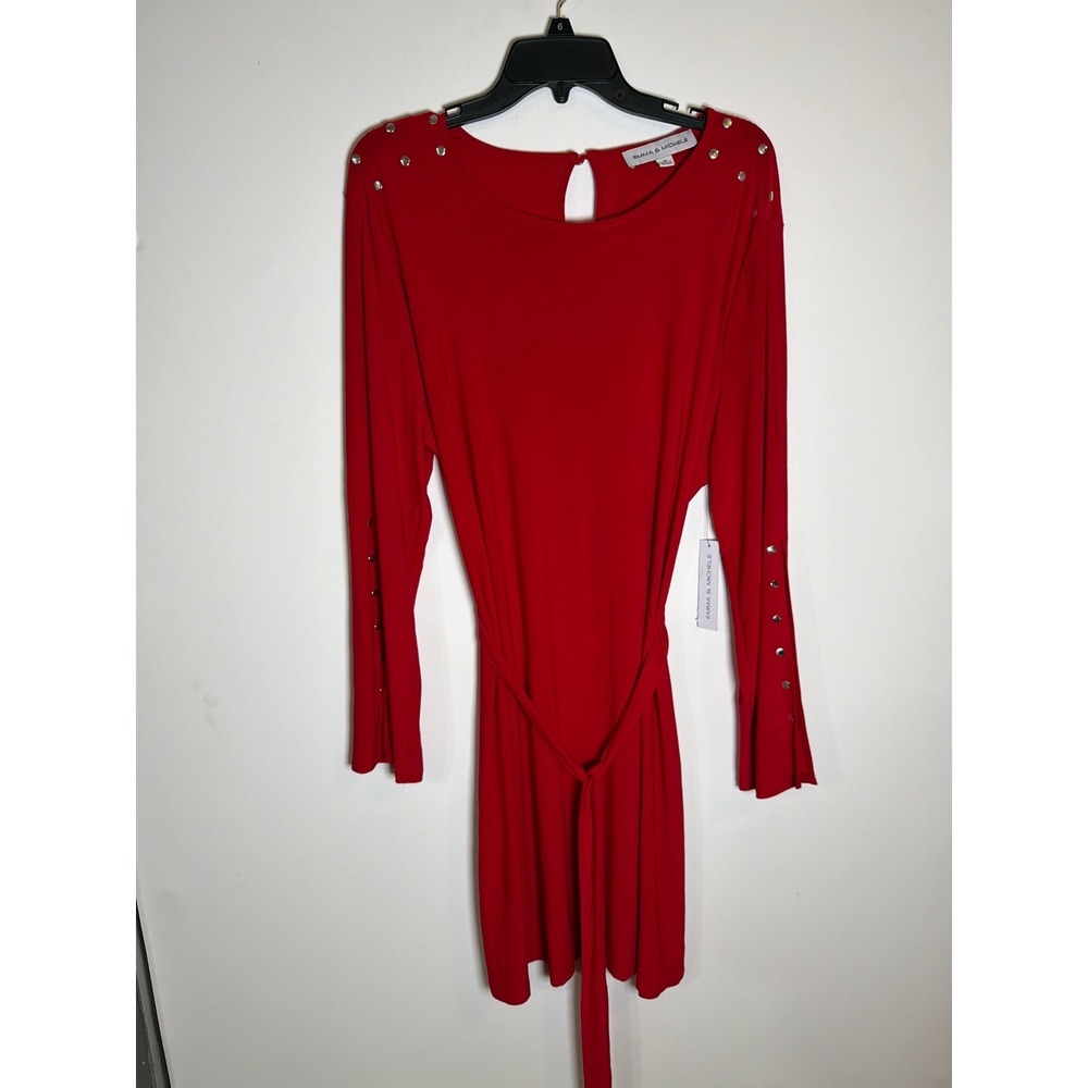 Emma & Michele Red Long Sleeve Studded Belted Dress XL